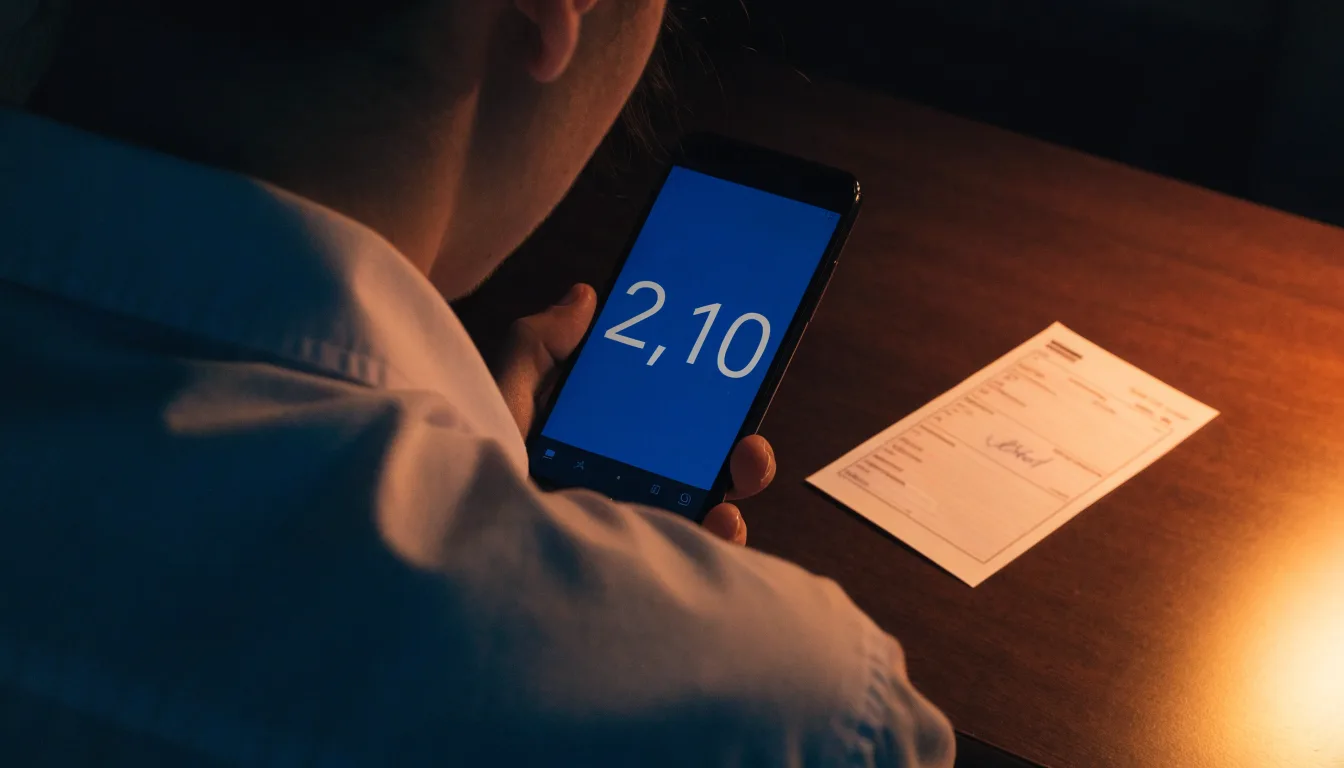 Una moneta fisica di bitcoin accanto a uno smartphone con una schedina sullo schermo, su un tavolo scuro