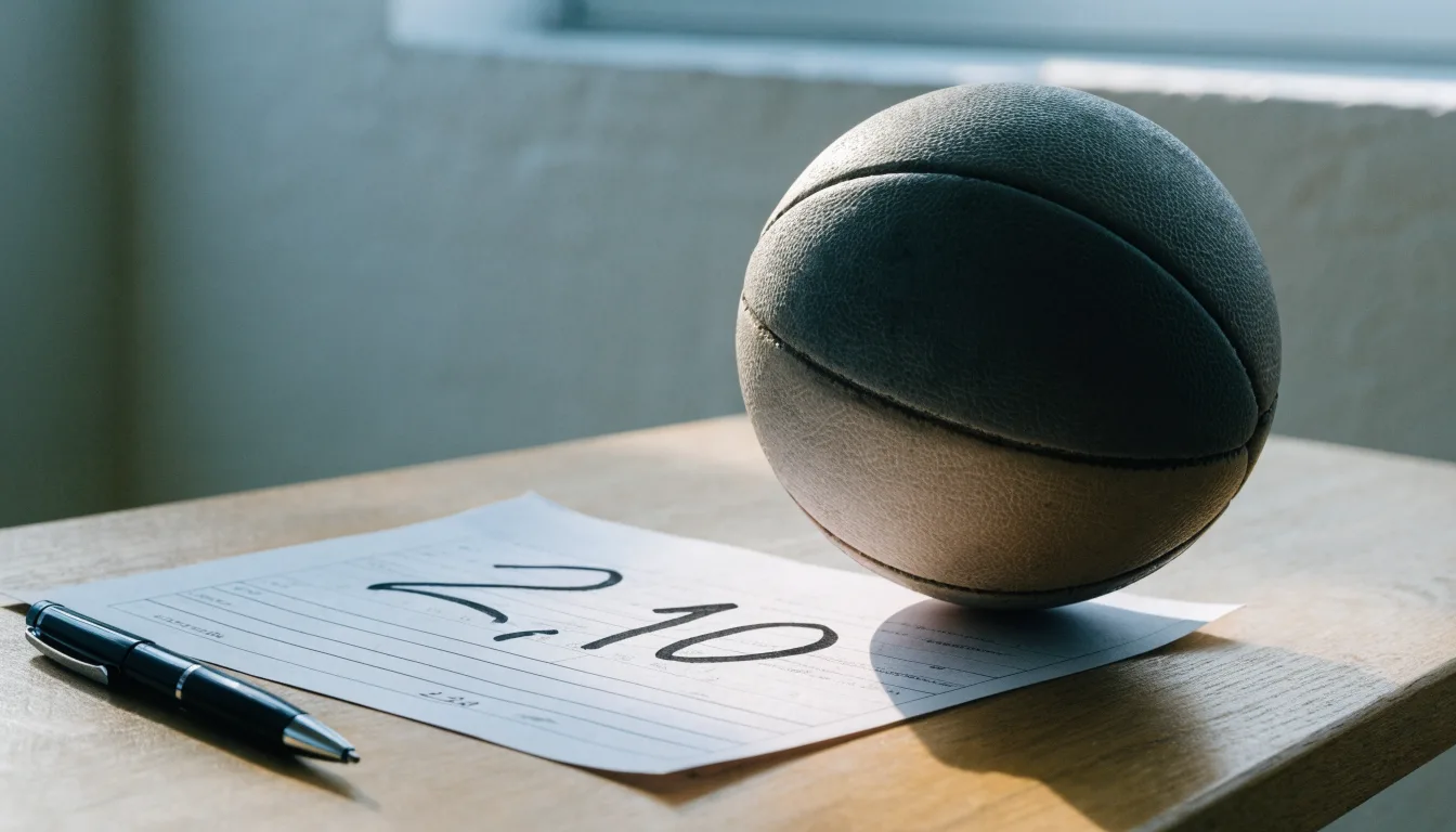 Un pallone da calcio appoggiato su una schedina bianca su un tavolo di legno, alla luce del giorno