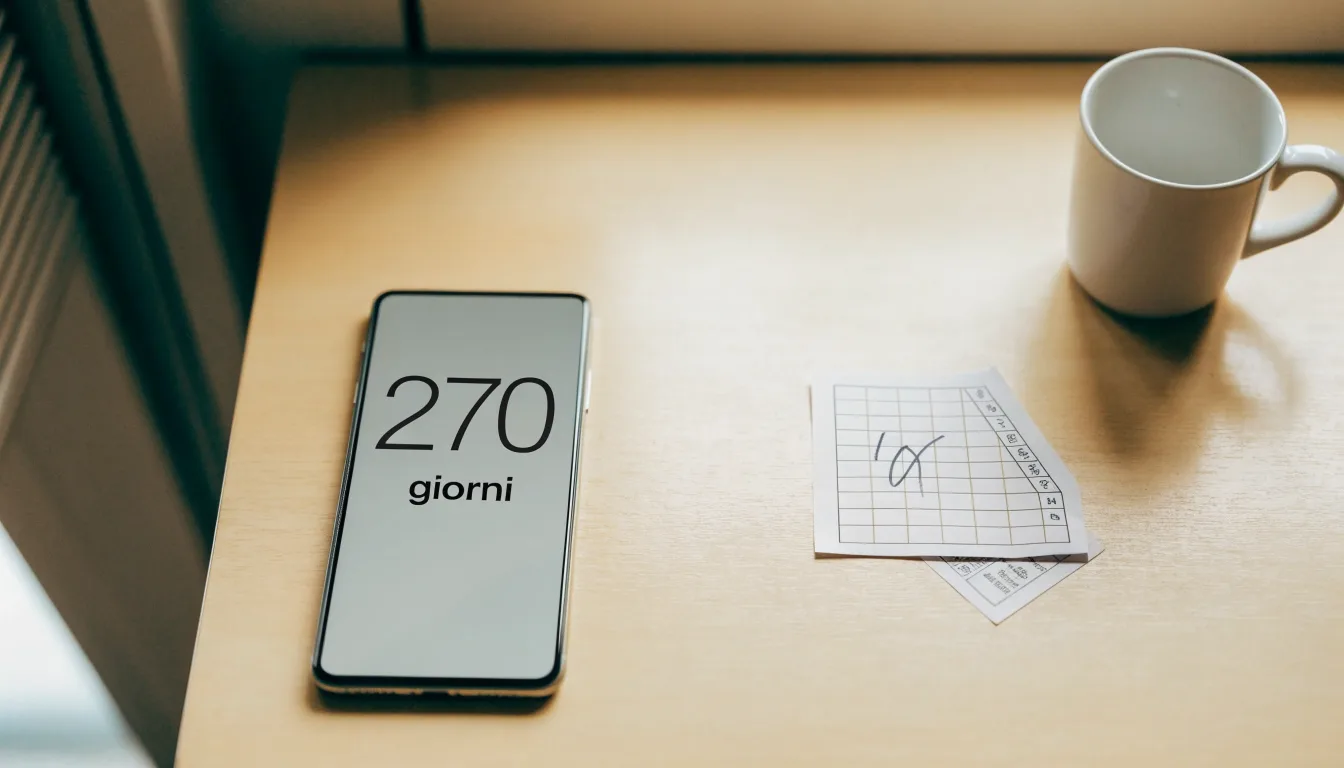 Un documento di identità appoggiato accanto a uno smartphone con un timer sullo schermo, su un tavolo da cucina