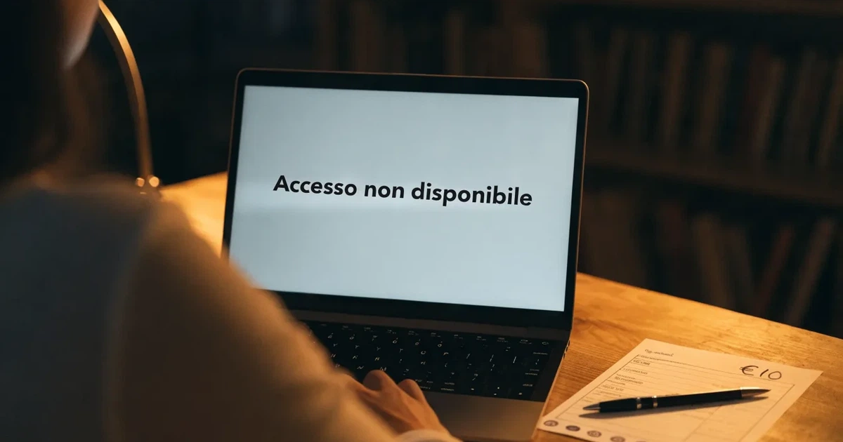 Un foglio di concessione in carta con un timbro rosso, appoggiato su una scrivania di legno accanto a una penna